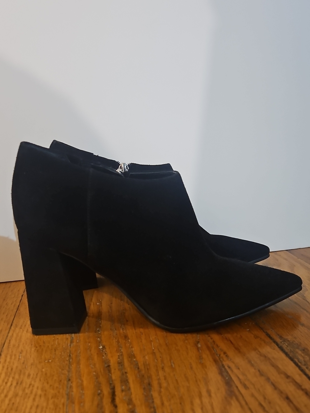Marc Fisher Black Suede Pointed Block Heel Booties